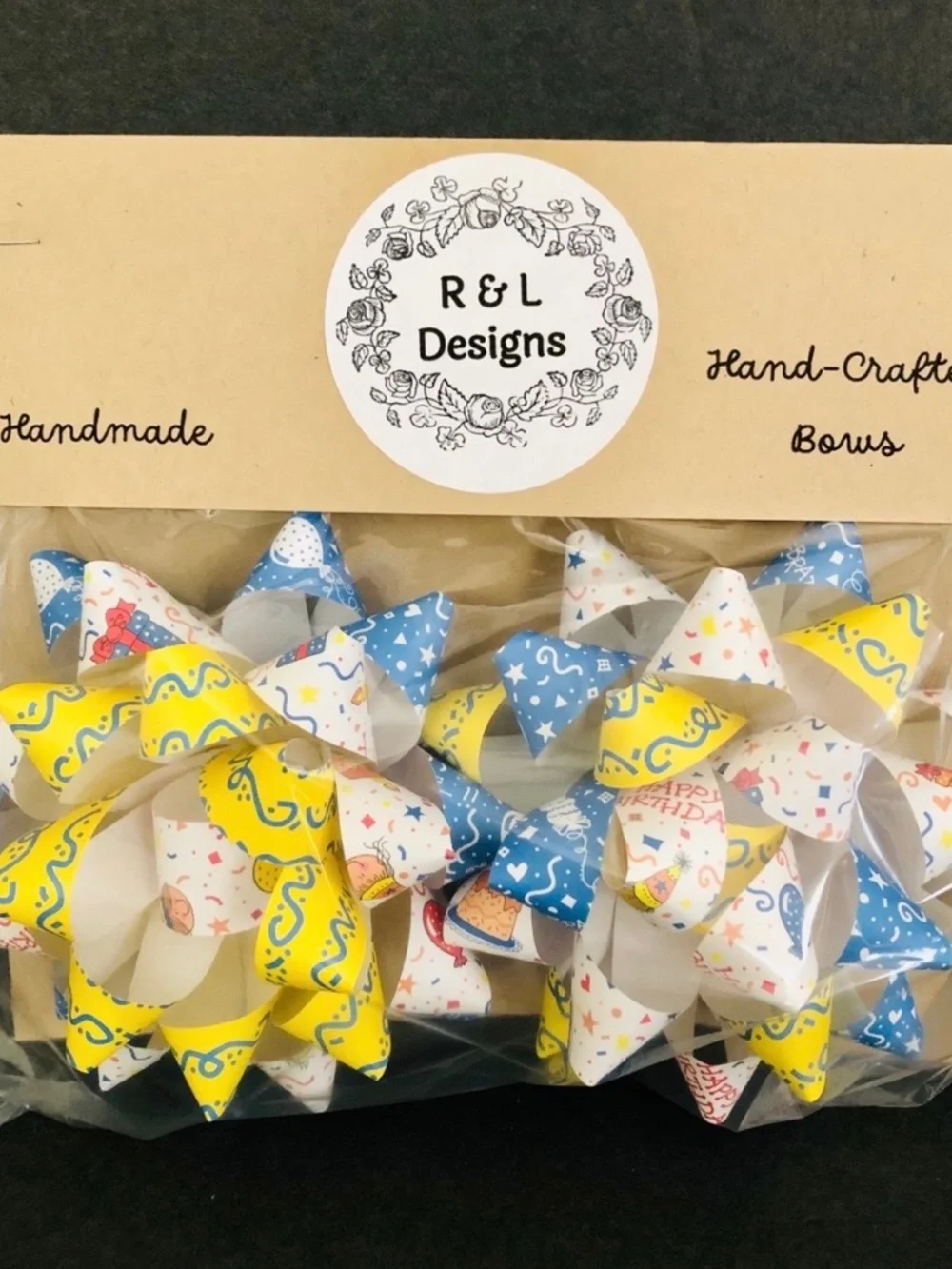 Hand-Crafted Happy Birthday Paper Gift Bows 2 Pack.